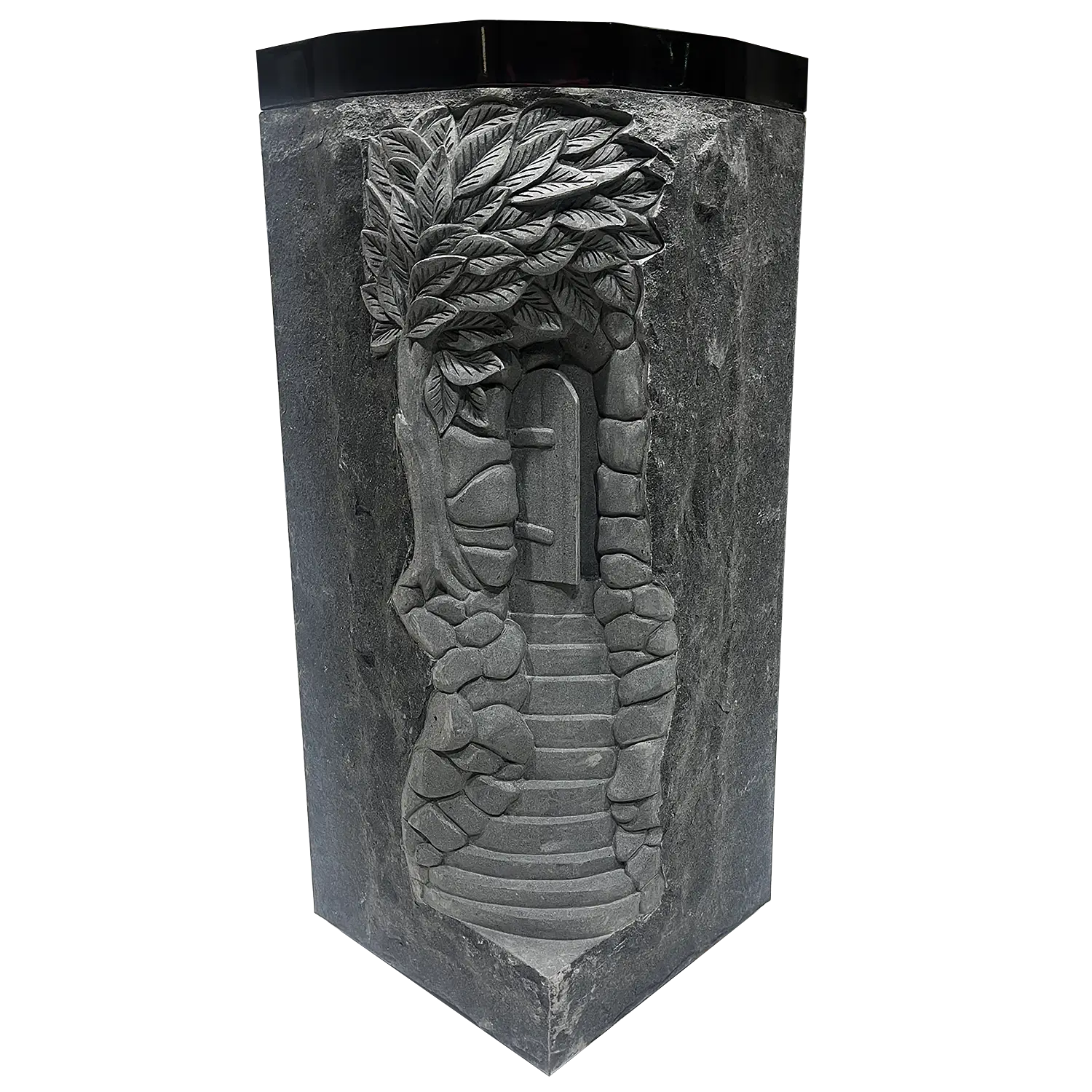 Cremation - Rocky Path Urn - Jet Black - Front - Blank