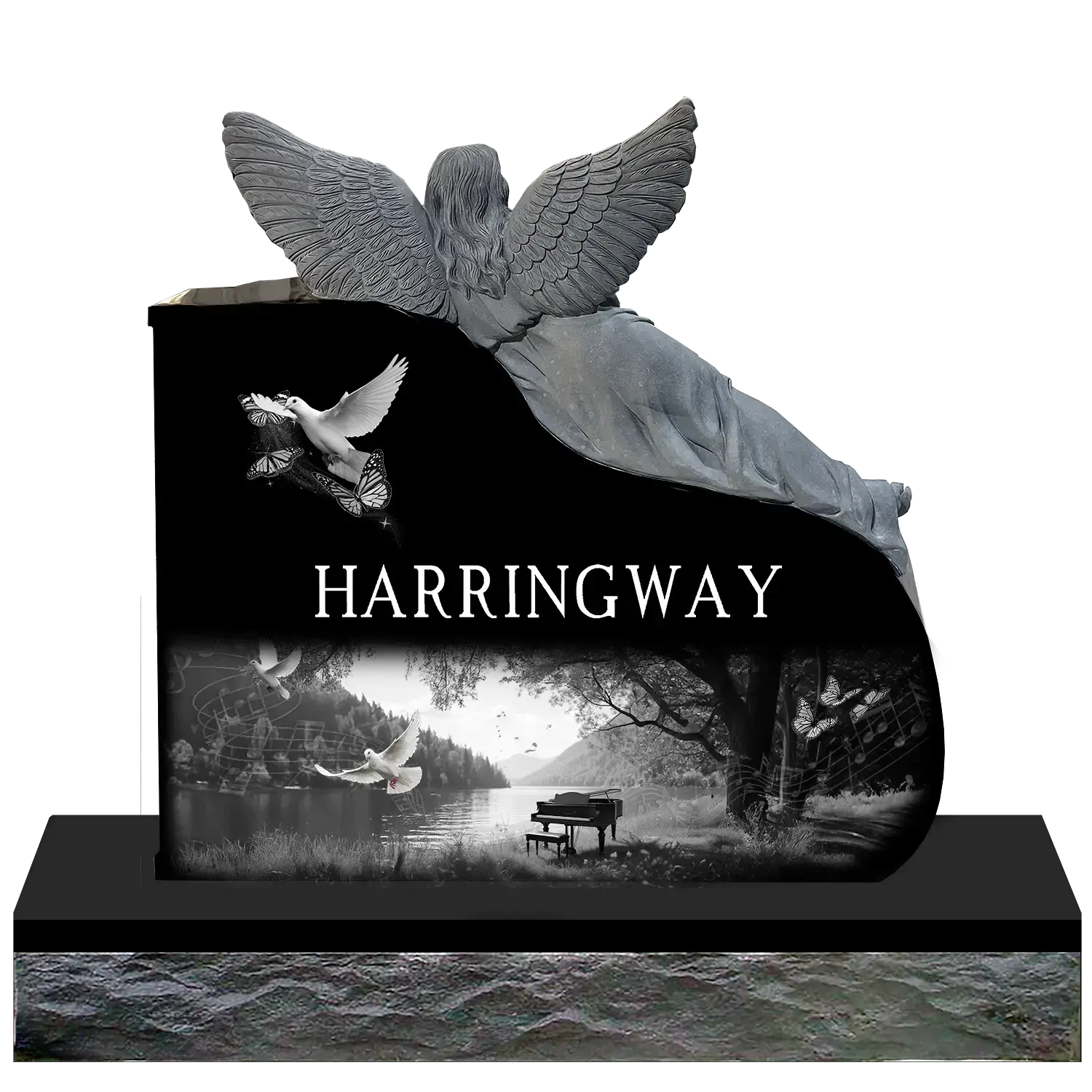 Angel Piano - Jet Black - Back - Sandblast and Laser Example
