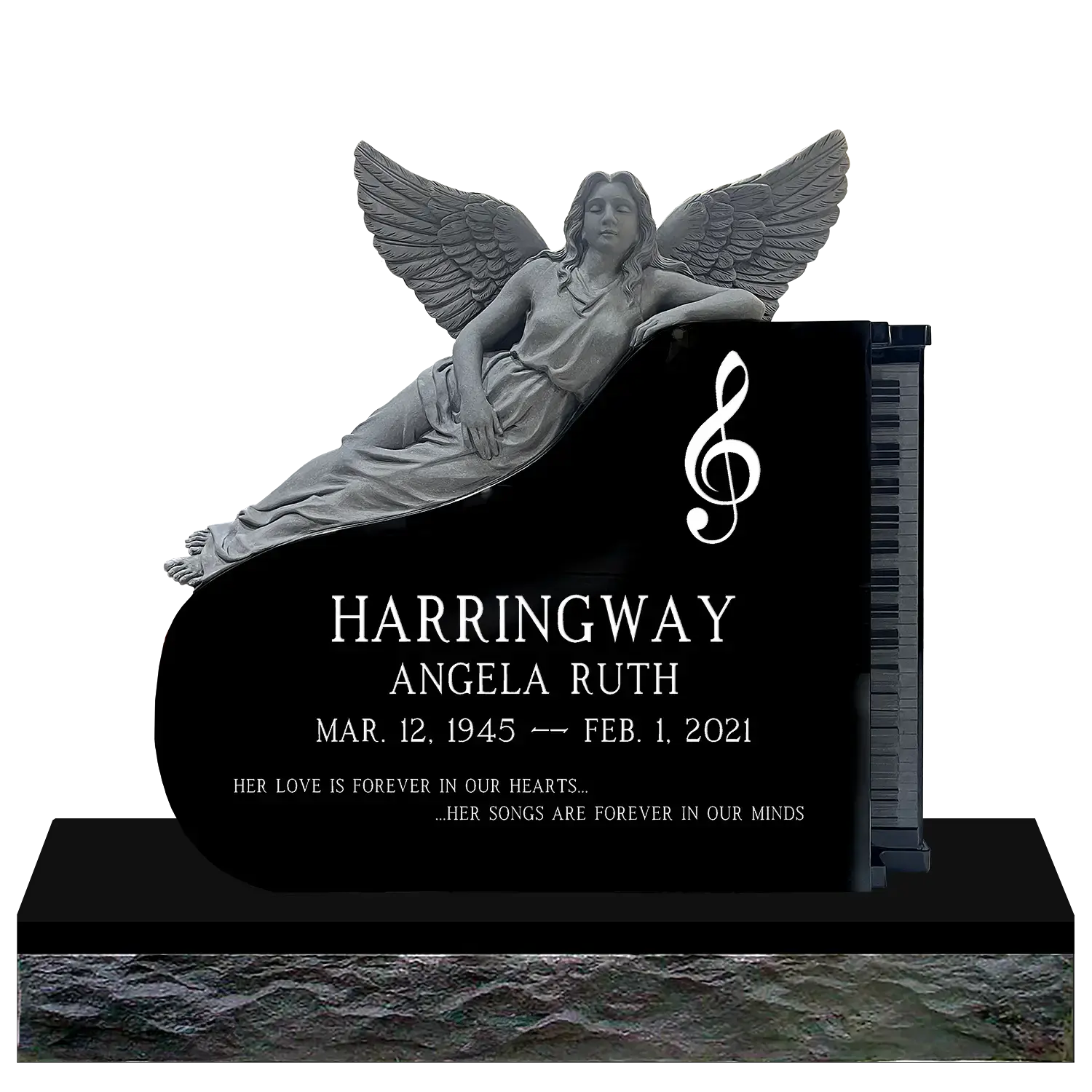Angel Piano - Jet Black - Front - All Sandblast Example