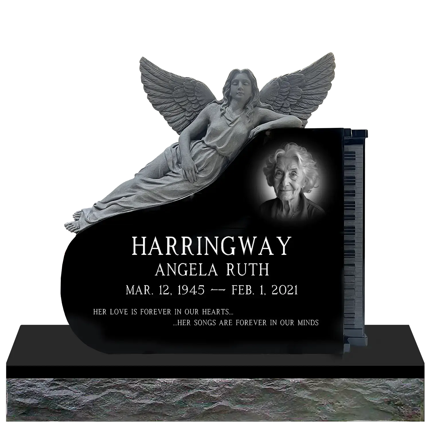 Angel Piano - Jet Black - Front - Sandblast and Laser Example