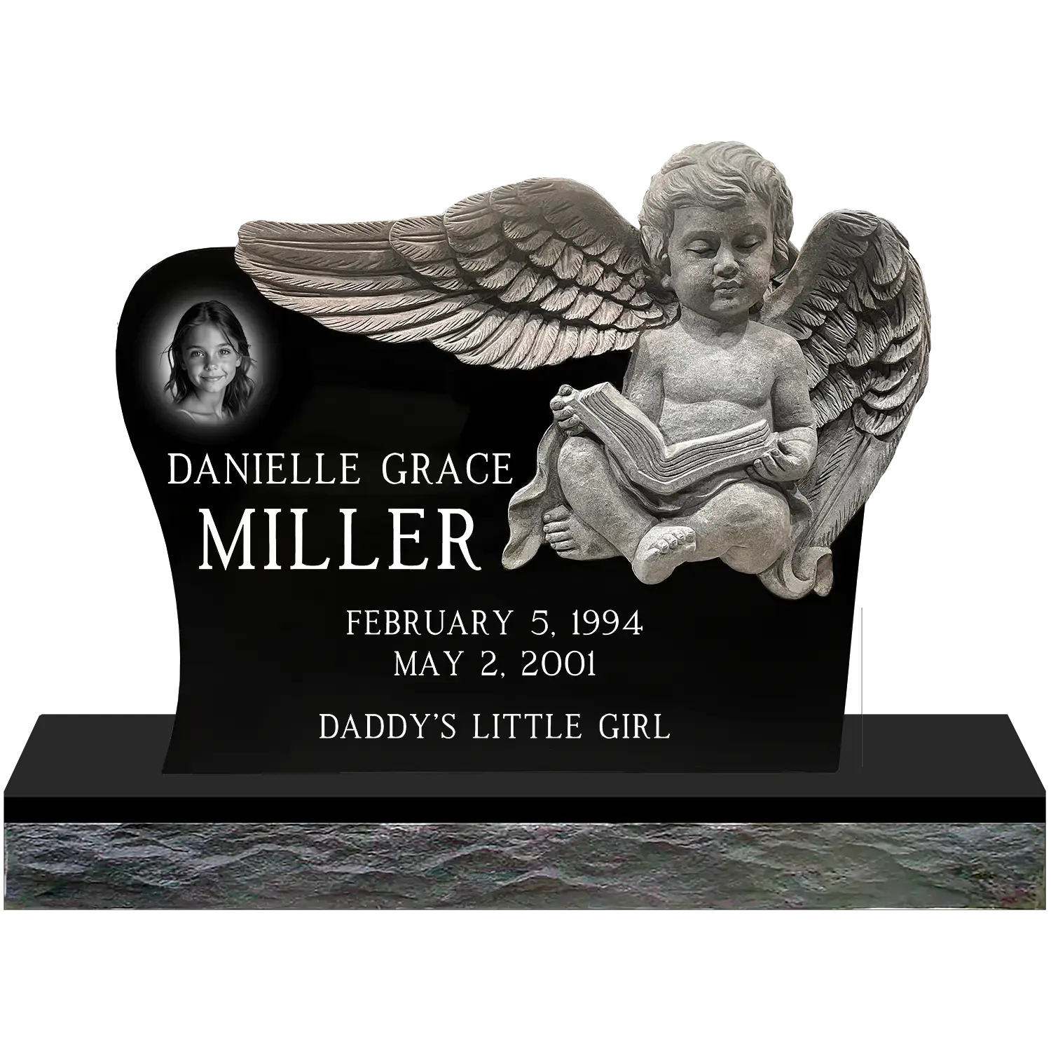 Cherub Reading - Jet Black - Front - Sandblast and Laser Example