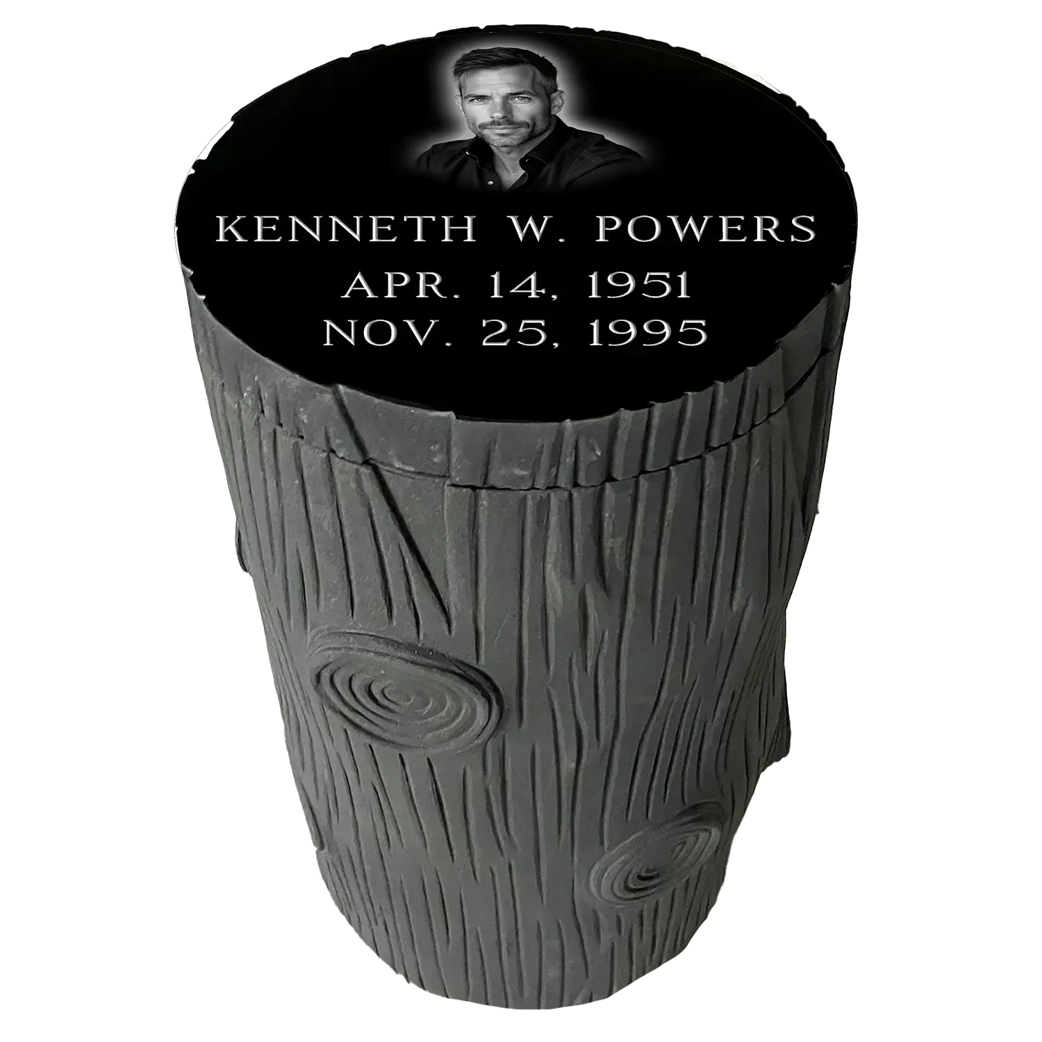 Cremation - Log - Jet Black - Top - Sandblast and Laser Example