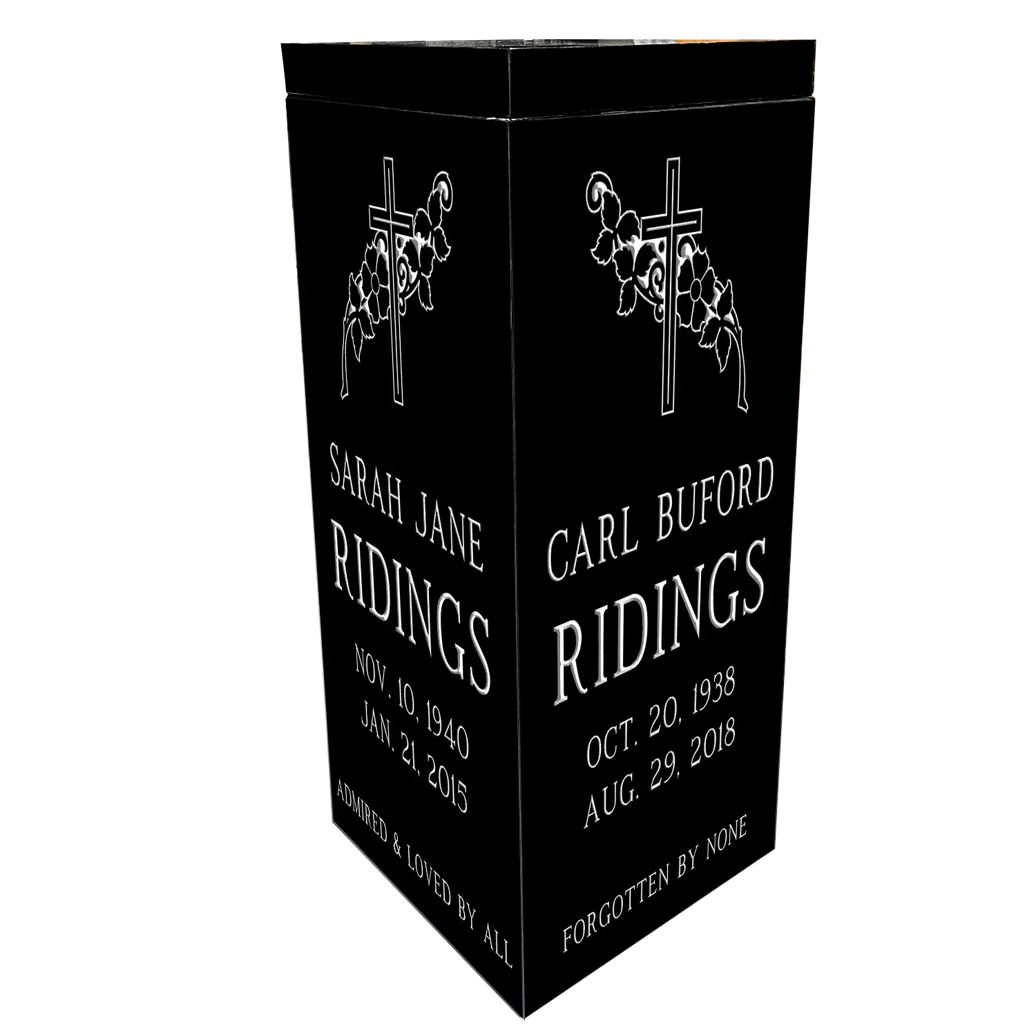 Cremation - Rocky Path Urn - Jet Black - Back - All Sandblast Example