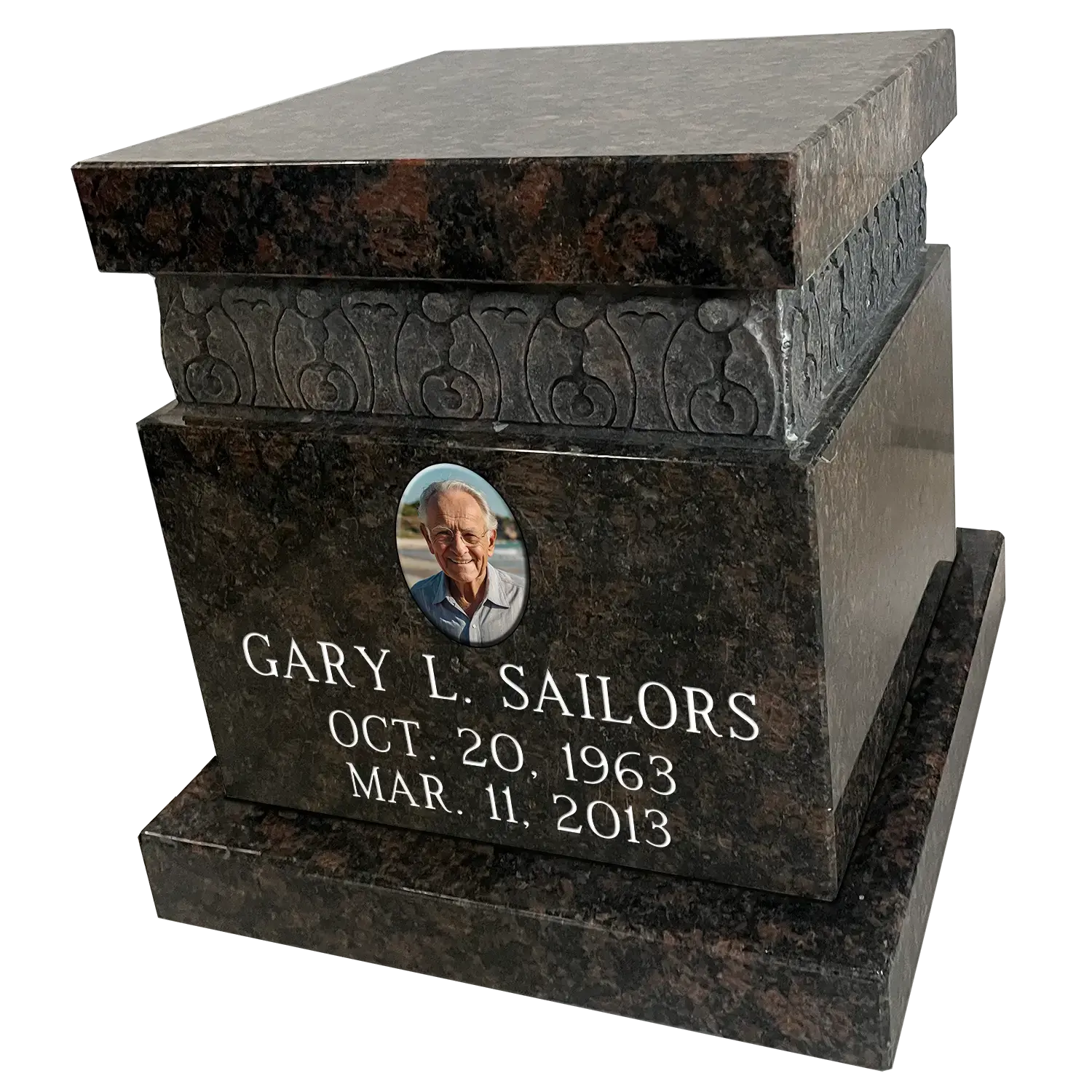Cremation - Single Niche Box - Tan Brown - Back - Sandblast wPorcelain Photo Example
