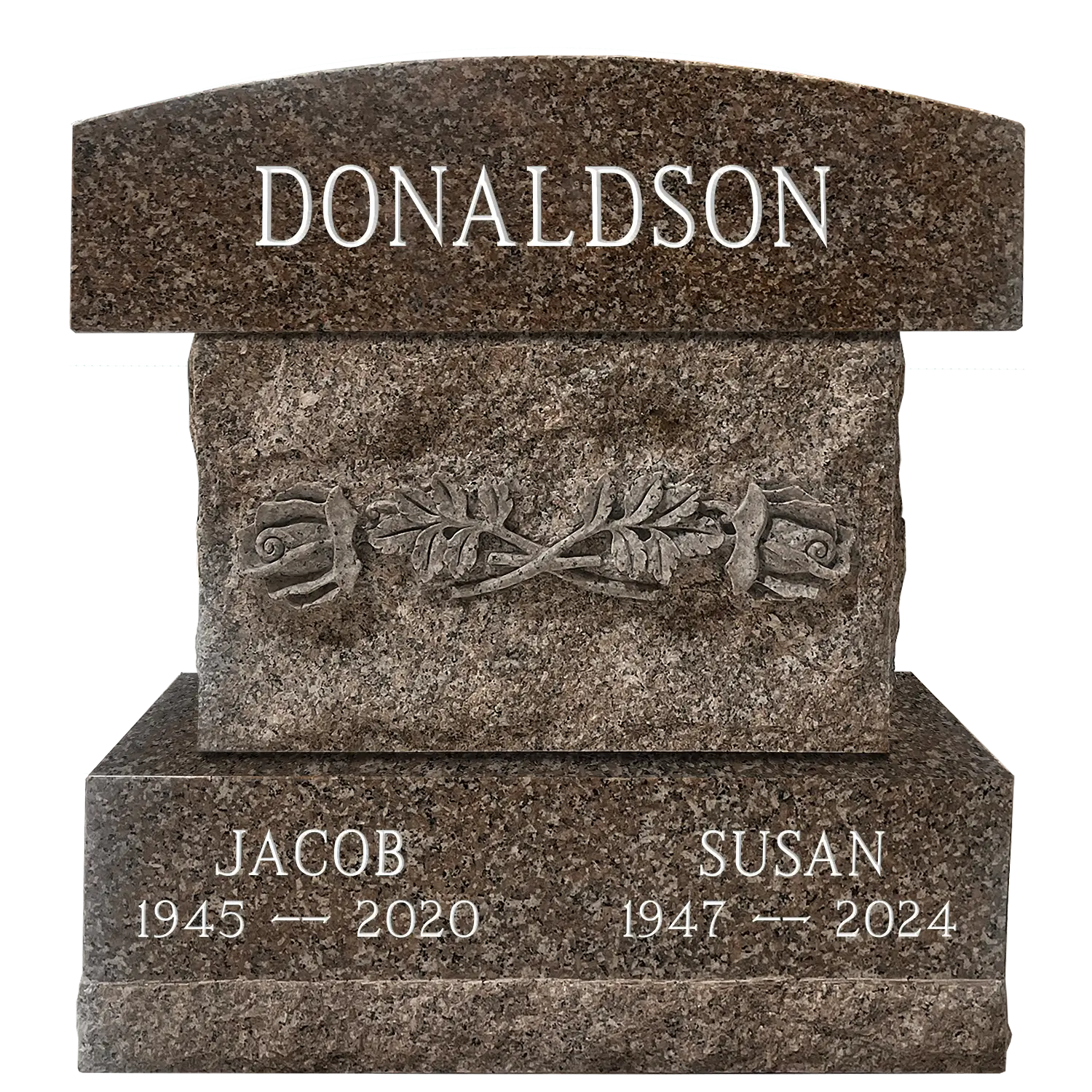 Cremation - Stacked Monument - Imperial Rose - Front - Sandblast Example