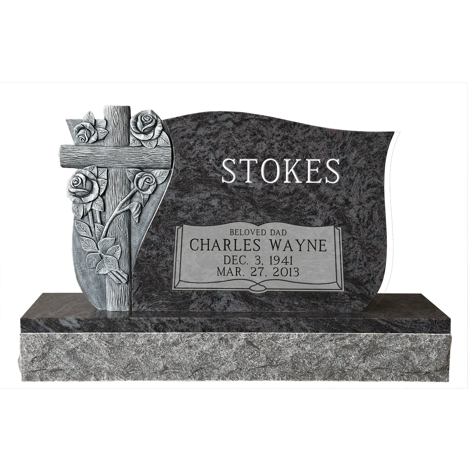 Design 73202 - Wooden Cross wRoses - Bahama Blue - Front - Sandblast and Frosted Example