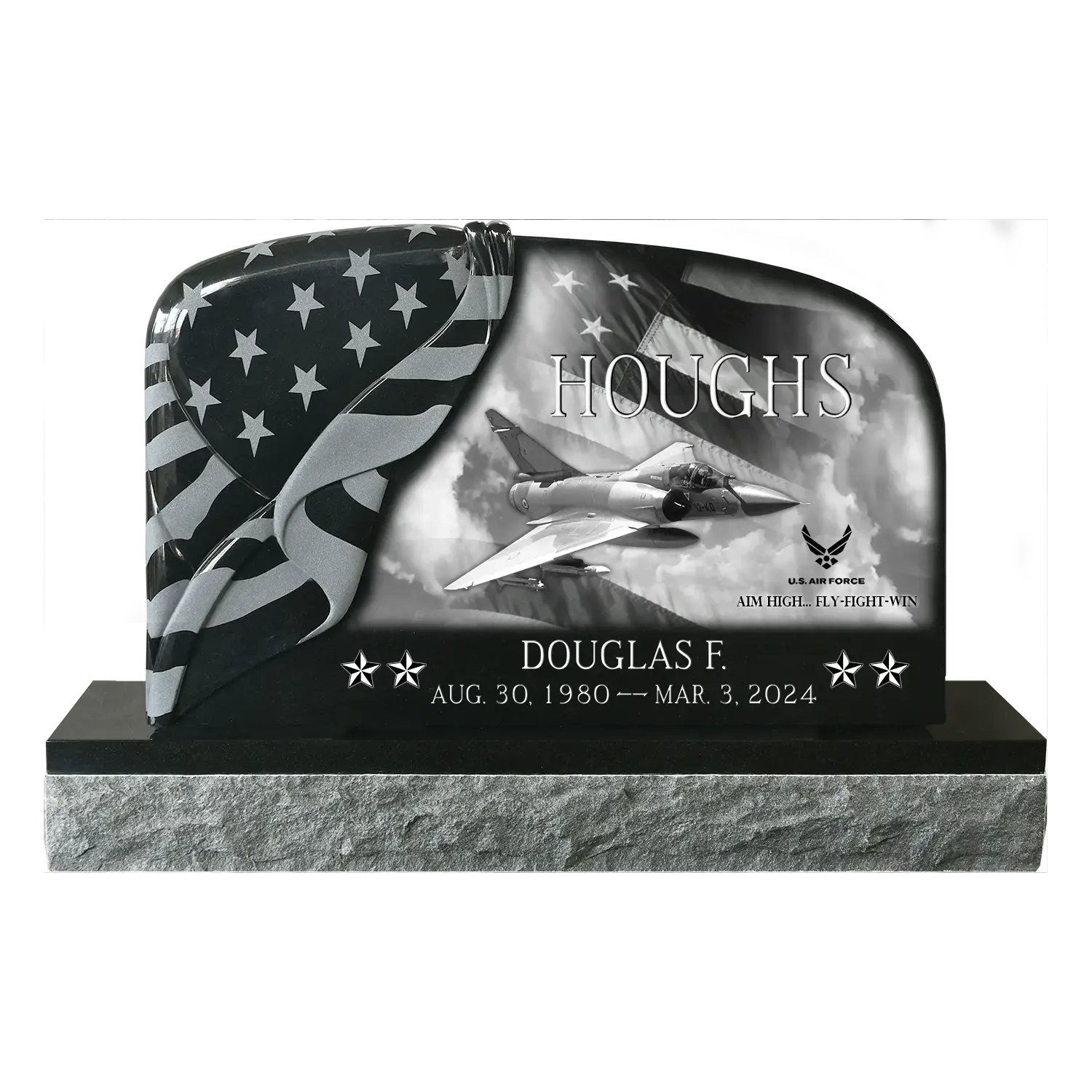 Draped Flag in Jet Black, Companion Size, Laser Design example