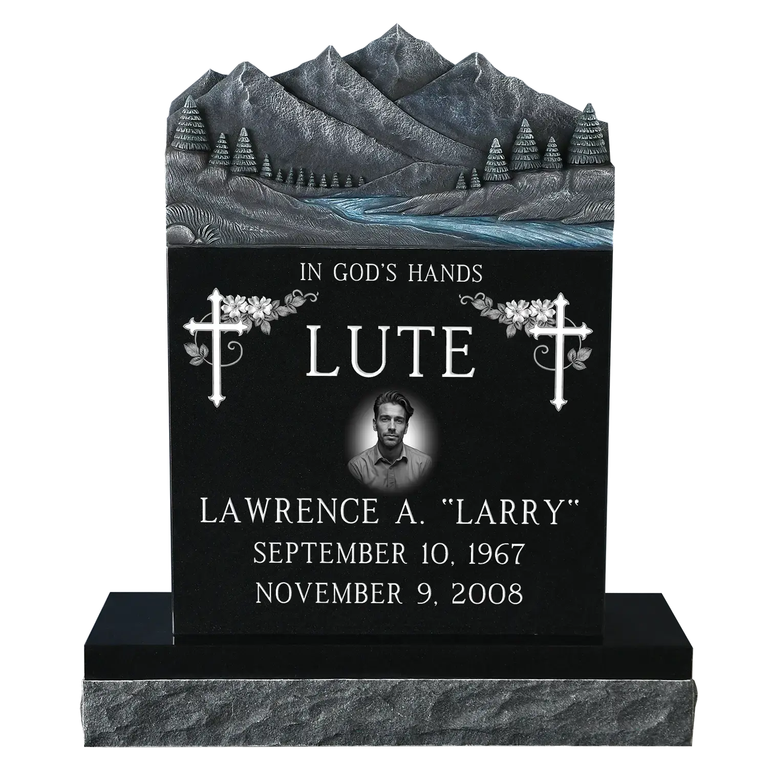 Mountain - Jet Black - Front - Sandblast and Laser Example