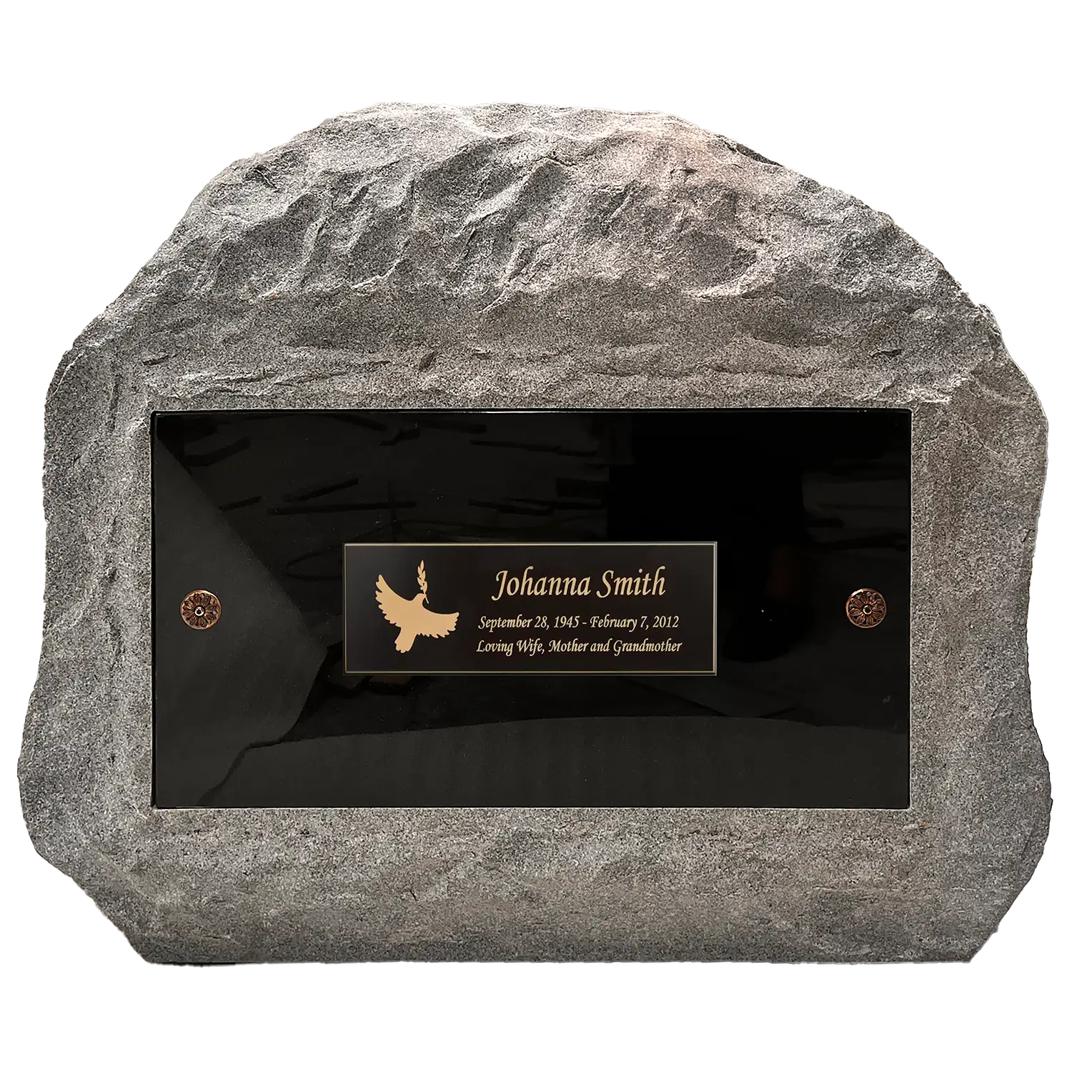 Niche Boulder - China Grey wJet Black Lid - Front - Bronze Plaque Example