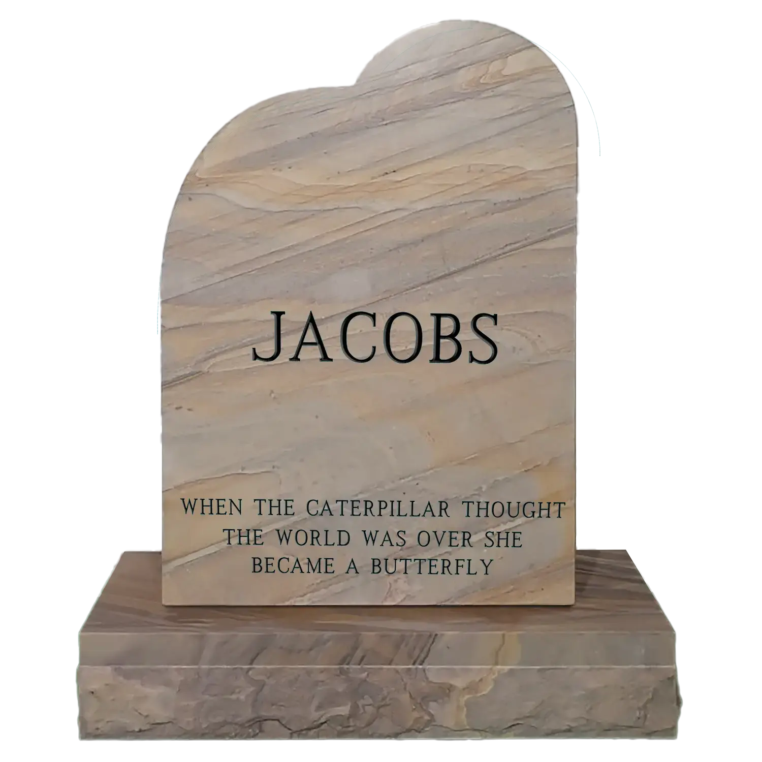 Swirl and Raised Heart - Rainbow Sandstone - Back - Sandblast Example