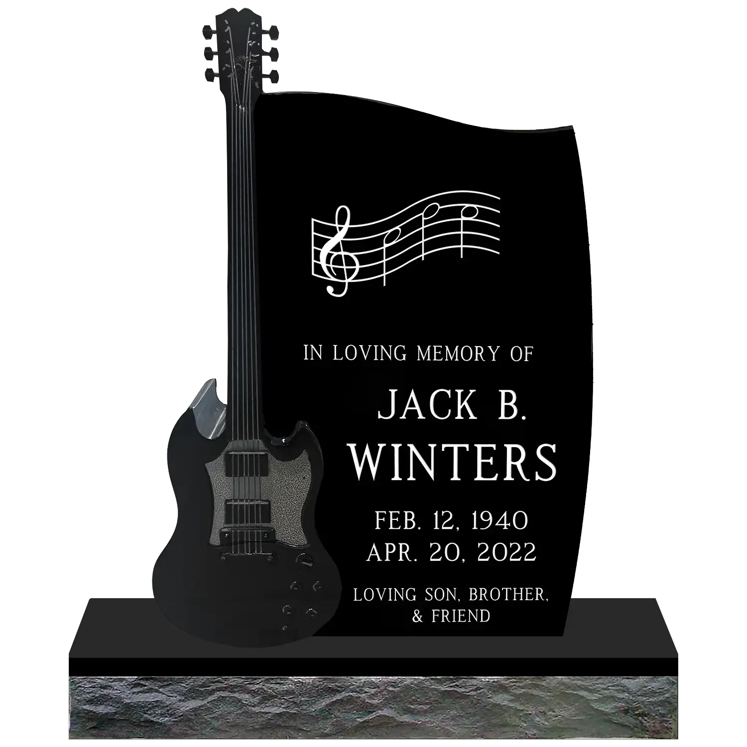 Tall Wave wUpright Guitar - Jet Black - Front - All Sandblast Example