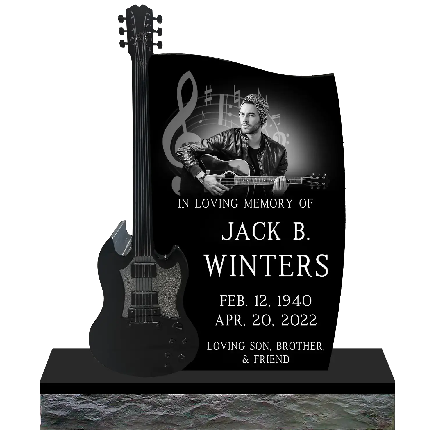 Tall Wave wUpright Guitar - Jet Black - Front - Sandblast and Laser Example